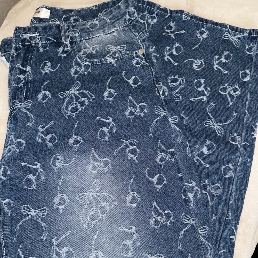 Women's Jeans with Bow & Cherry Pattern